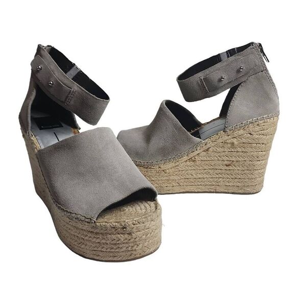 Dolce Vita Shoes - Dolce Vita Smoke Gray Wedge Espadrille Ankle Strap Sandles 4" Straw Heel Women's